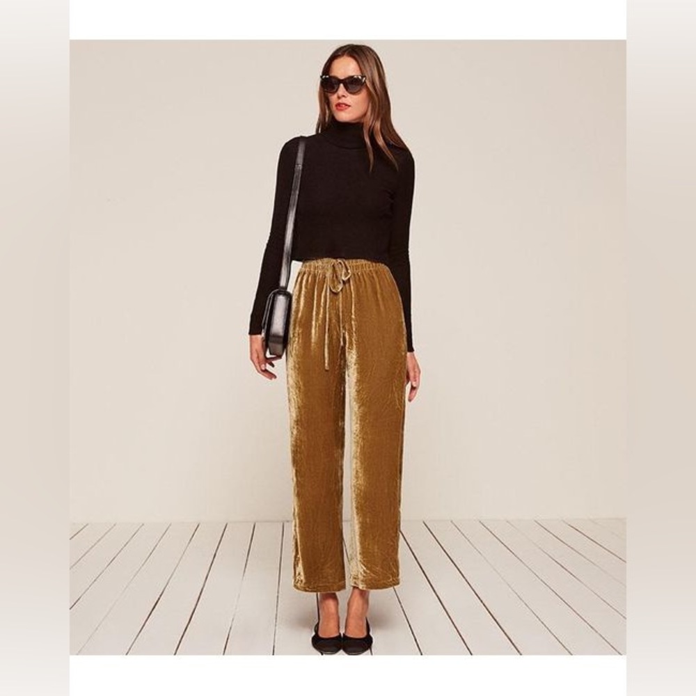 Gold velvet reformation pants